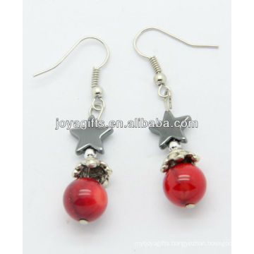 Wholesale red coral with hematite star earring